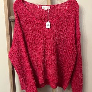 Hot pink knit sweater, loose fit